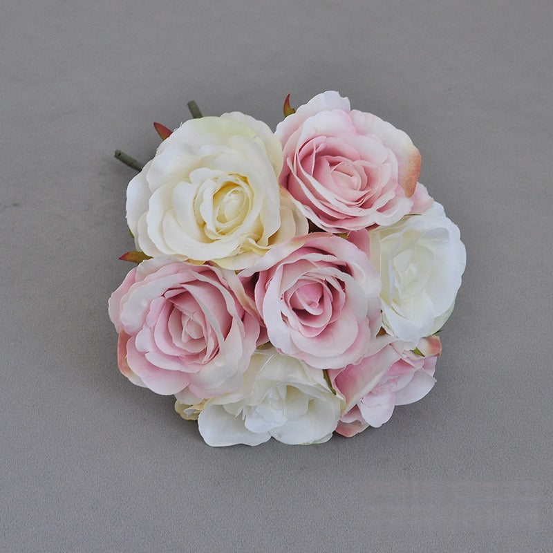 Rosenstrauß Kunstblumen, 7 Rosenblüten, Stoffblumen aus Polyester-Seidenstoff, Brautstrauß, Hochzeit & Deko