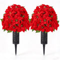 2er Set Künstliche Weihnachtsstern Grabblumen, Naturgetreue Friedhofsblumen, Weihnachts Grabschmuck für Grabsteine