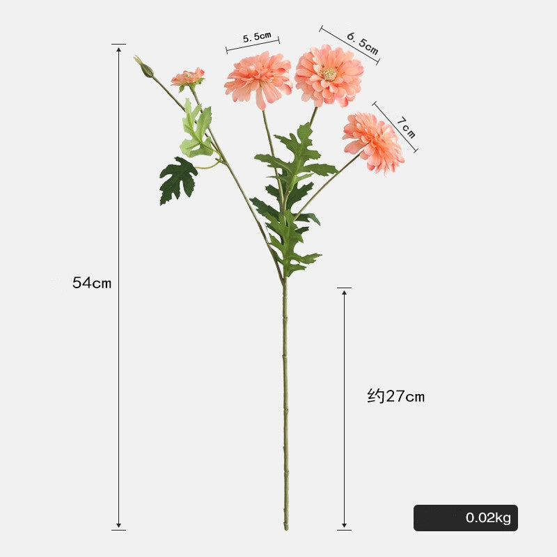 Künstliche Zinnie, 1 Stiel mit 4 Blüten, 54 cm hoch, aus Seidenstoff, für Hochzeiten und Innendekoration