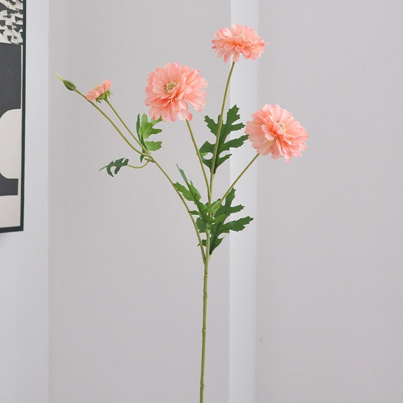 Künstliche Zinnie, 1 Stiel mit 4 Blüten, 54 cm hoch, aus Seidenstoff, für Hochzeiten und Innendekoration