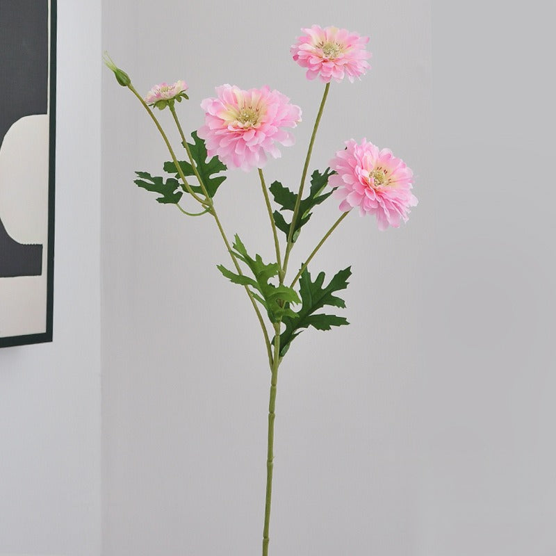 Künstliche Zinnie, 1 Stiel mit 4 Blüten, 54 cm hoch, aus Seidenstoff, für Hochzeiten und Innendekoration