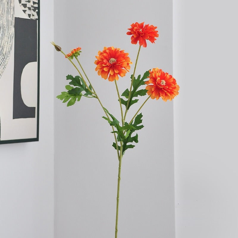 Künstliche Zinnie, 1 Stiel mit 4 Blüten, 54 cm hoch, aus Seidenstoff, für Hochzeiten und Innendekoration