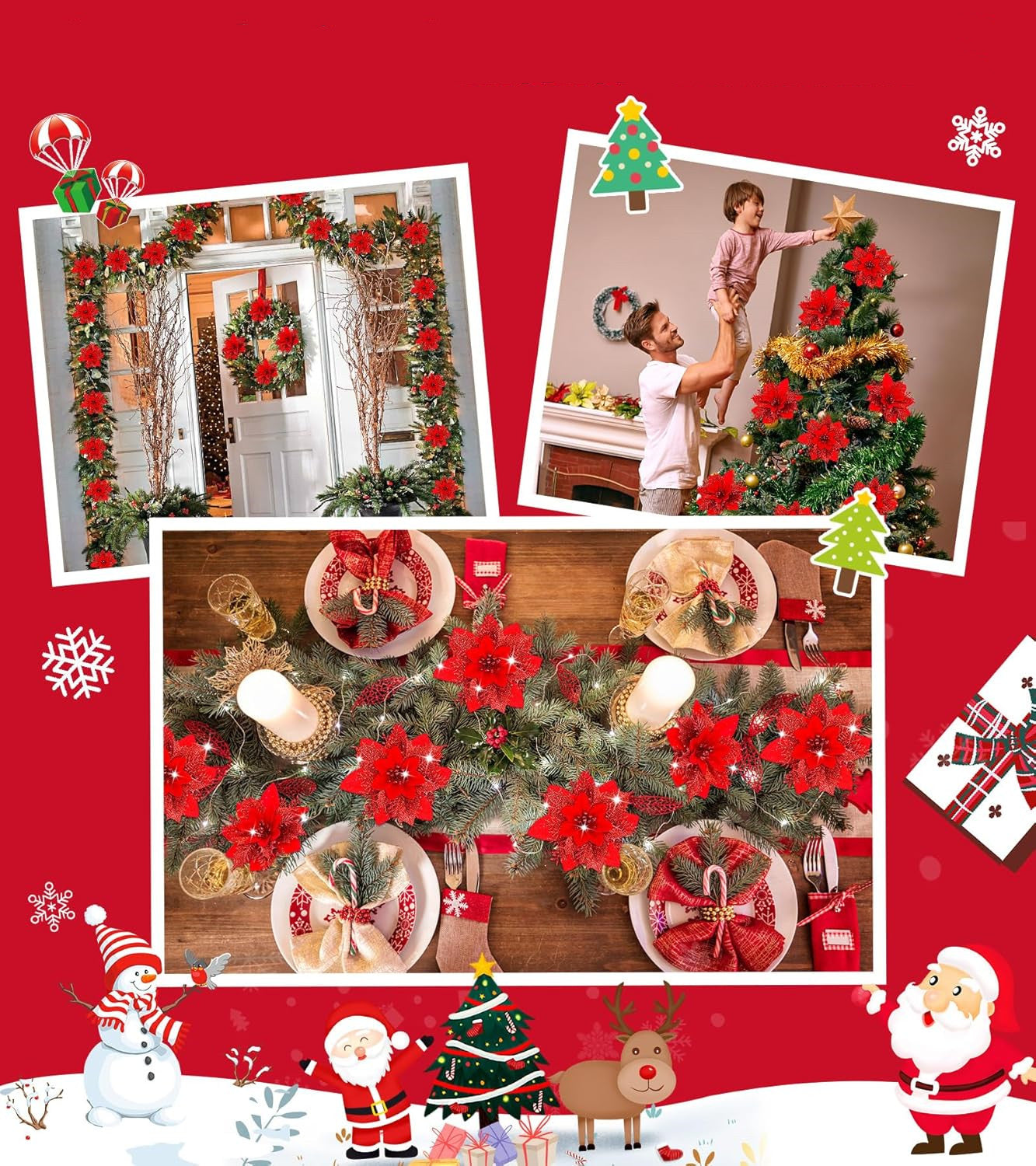 18 Stück Künstliche Poinsettien mit Klammern – Weihnachtsdekoration