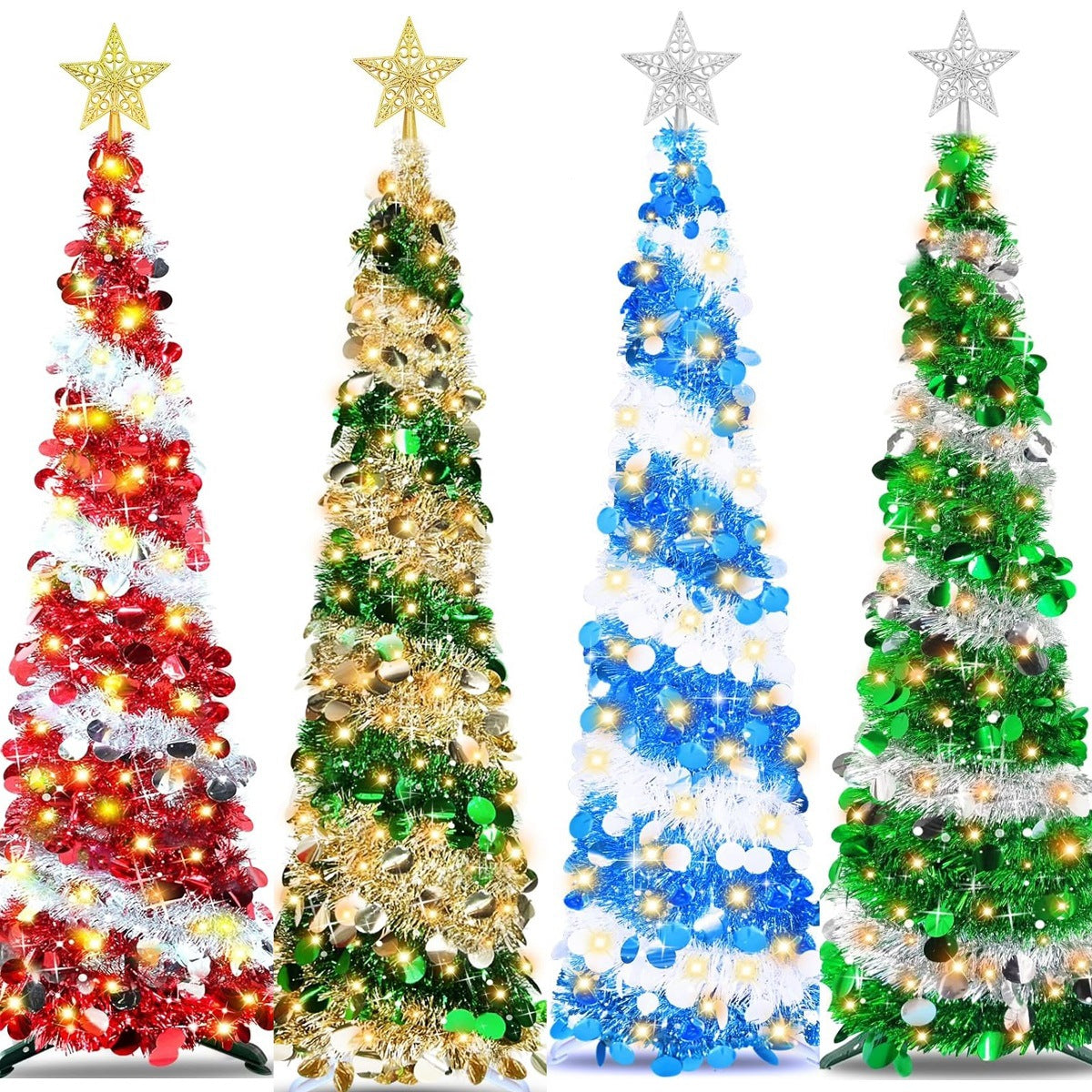 1,5m Glitzer-Weihnachtsbaum – Zusammenklappbarer Pop-up Künstlicher Tannenbaum