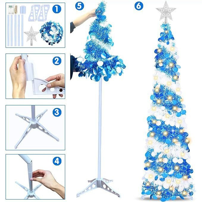 1,5m Glitzer-Weihnachtsbaum – Zusammenklappbarer Pop-up Künstlicher Tannenbaum