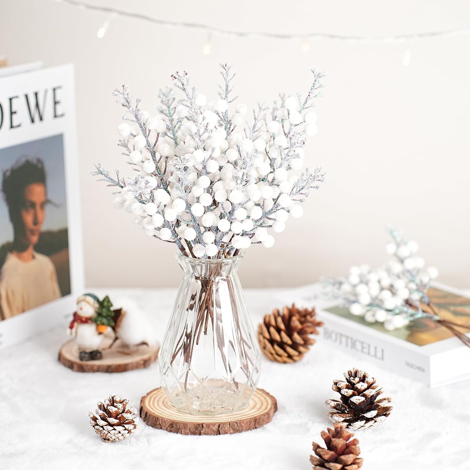 22cm 24 Stück Glitter Künstliche Holly Beeren Stämme für Weihnachten