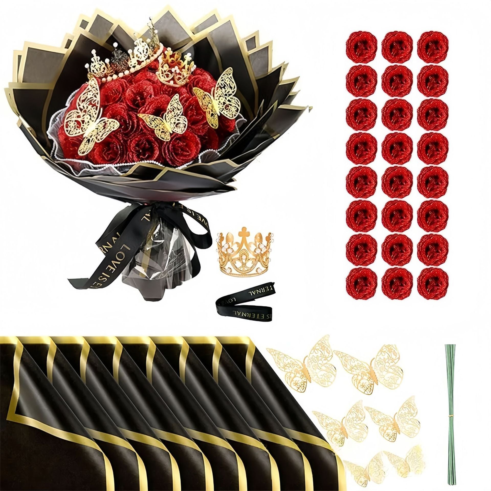 24 Stück Glitzer-Rosenstrauß Glitzer Rosen Bouquet DIY künstliche Glitzer-Blumensträuße mit Krone für Geschenke Hochzeitstag Verlobungstag Geburtstag