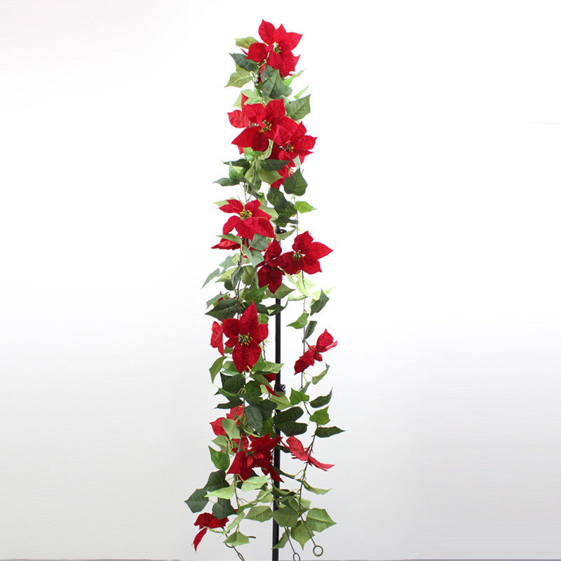 2 Stück 180cm Künstliche Poinsettienranke - Weihnachtsgirlande Festliche Hängedekoration