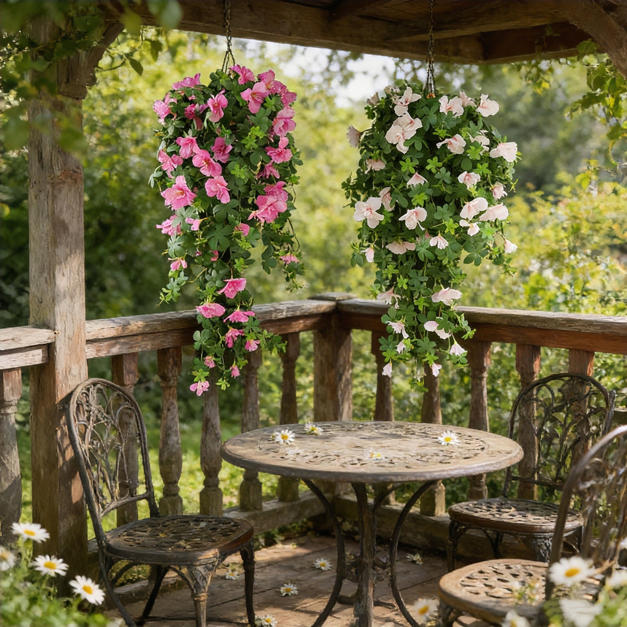 2er Pack Künstliche Azaleen Hängepflanzen, UV-beständig 84cm, Kunstblumen für Balkonkasten & Terrasse, Wetterfest