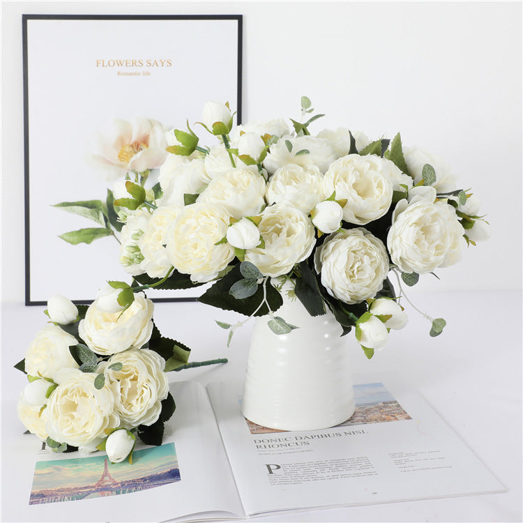 Großhandel: 30 cm Pfingstrosen-Busch-Bouquet aus künstlichen Seidenblumen, Arrangement im Bulk-Format