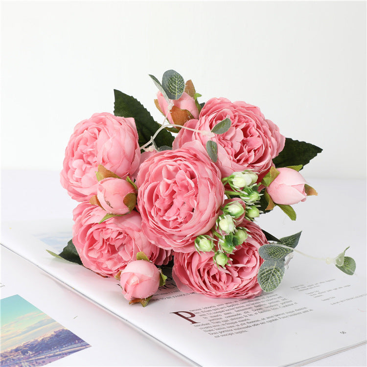 Großhandel: 30 cm Pfingstrosen-Busch-Bouquet aus künstlichen Seidenblumen, Arrangement im Bulk-Format