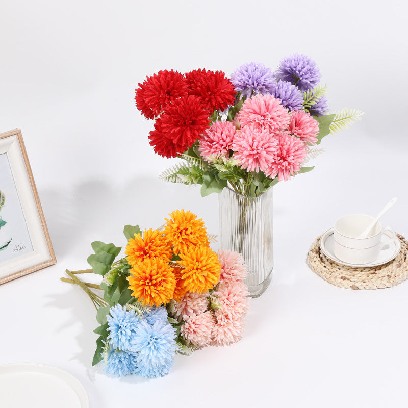 Großhandel 34 cm künstliche Mini-Pompon-Chrysanthemen Busch-Bouquet für schnelle Dekoration