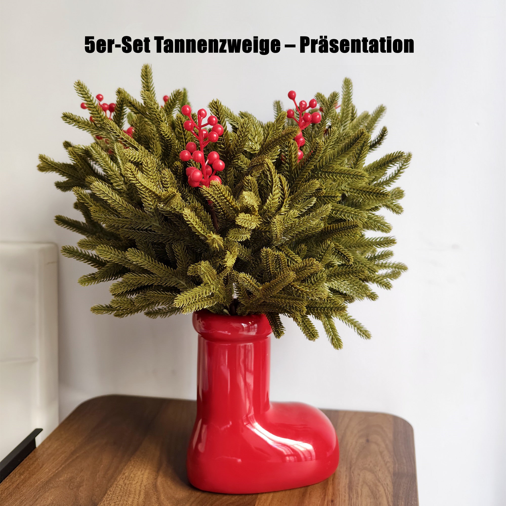 40cm-Tannenzweige (Norfolk-Kiefer) mit Holunderbeeren
