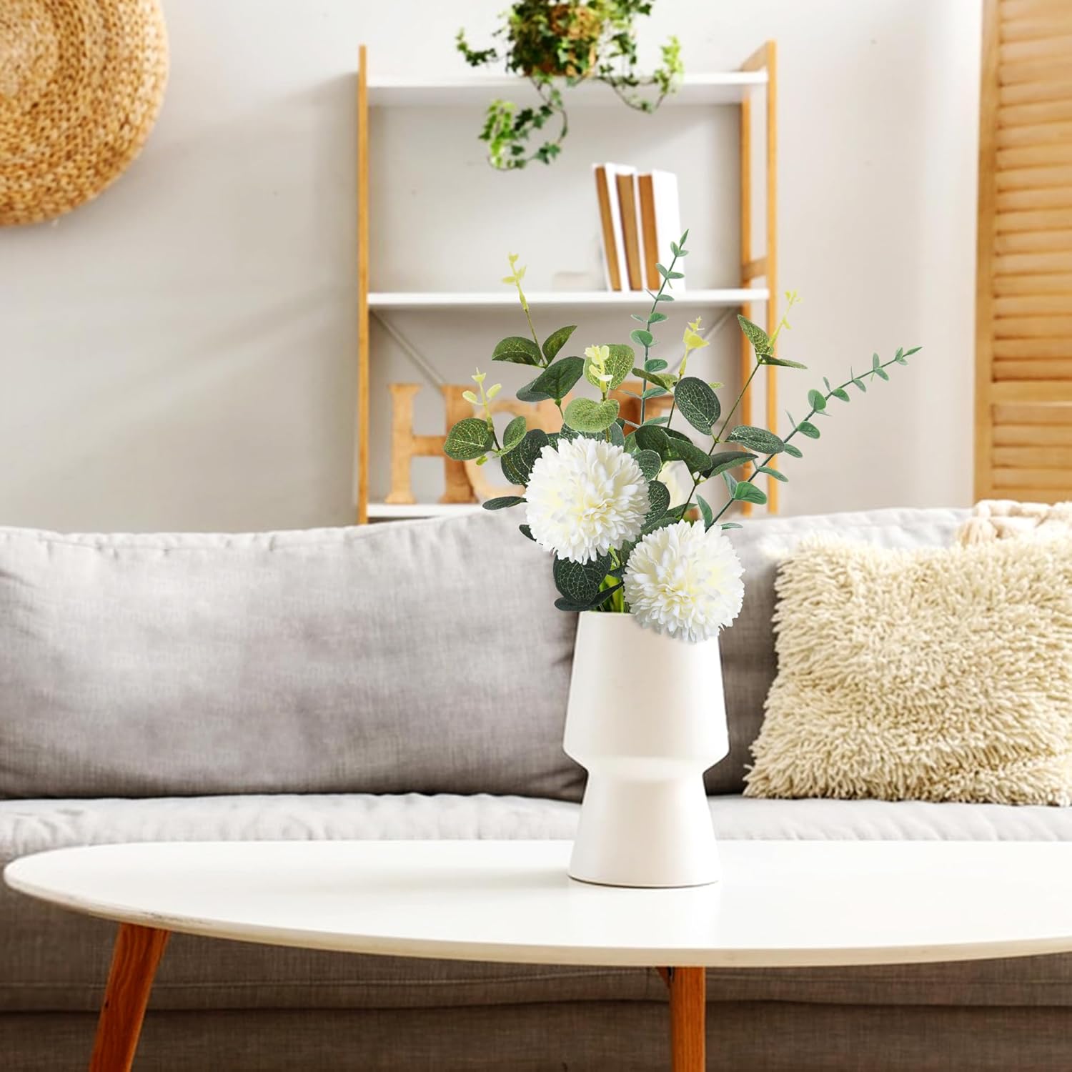 55 Stück Künstliche Zweige & Kunstblumen, Weiß Blumen Blätter Künstlich Dekozweige, Kunst Blumen Kunstblumenstrauss Eukalyptus Hortensien für DIY Blumenstrauß Brautstrauß Hochzeit