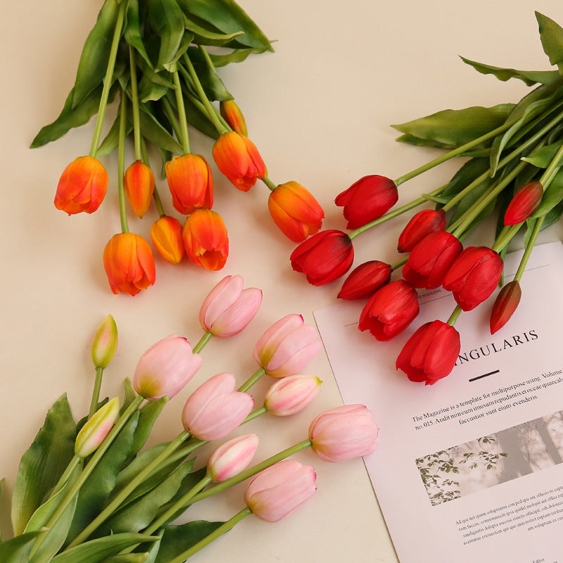 5 Stück künstliche Tulpen mit echtem Griffgefühl (Latex) – UV-beständige Kunstblumenstrauße für Tischdekoration, Home Decor, Parties, Hochzeiten und Gartendekoration