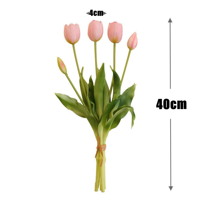 5 Stück künstliche Tulpen mit echtem Griffgefühl (Latex) – UV-beständige Kunstblumenstrauße für Tischdekoration, Home Decor, Parties, Hochzeiten und Gartendekoration
