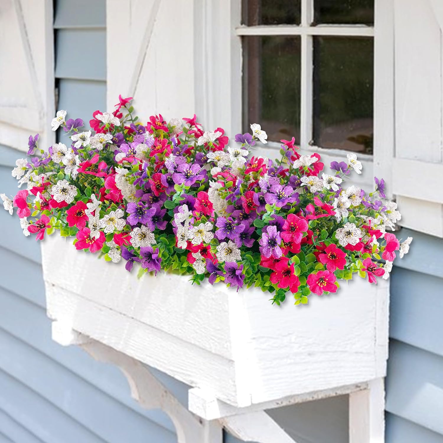 35cm 6 Bündel künstliche Blumen in drei Farben (Lila / Rosa / Weiß): Außengeeignet, wasser- und sonnenbeständig, realistisch und langlebig, geeignet für Balkon, Garten und Innenraumdekoration, wartungsfrei und einfach zu pflegen