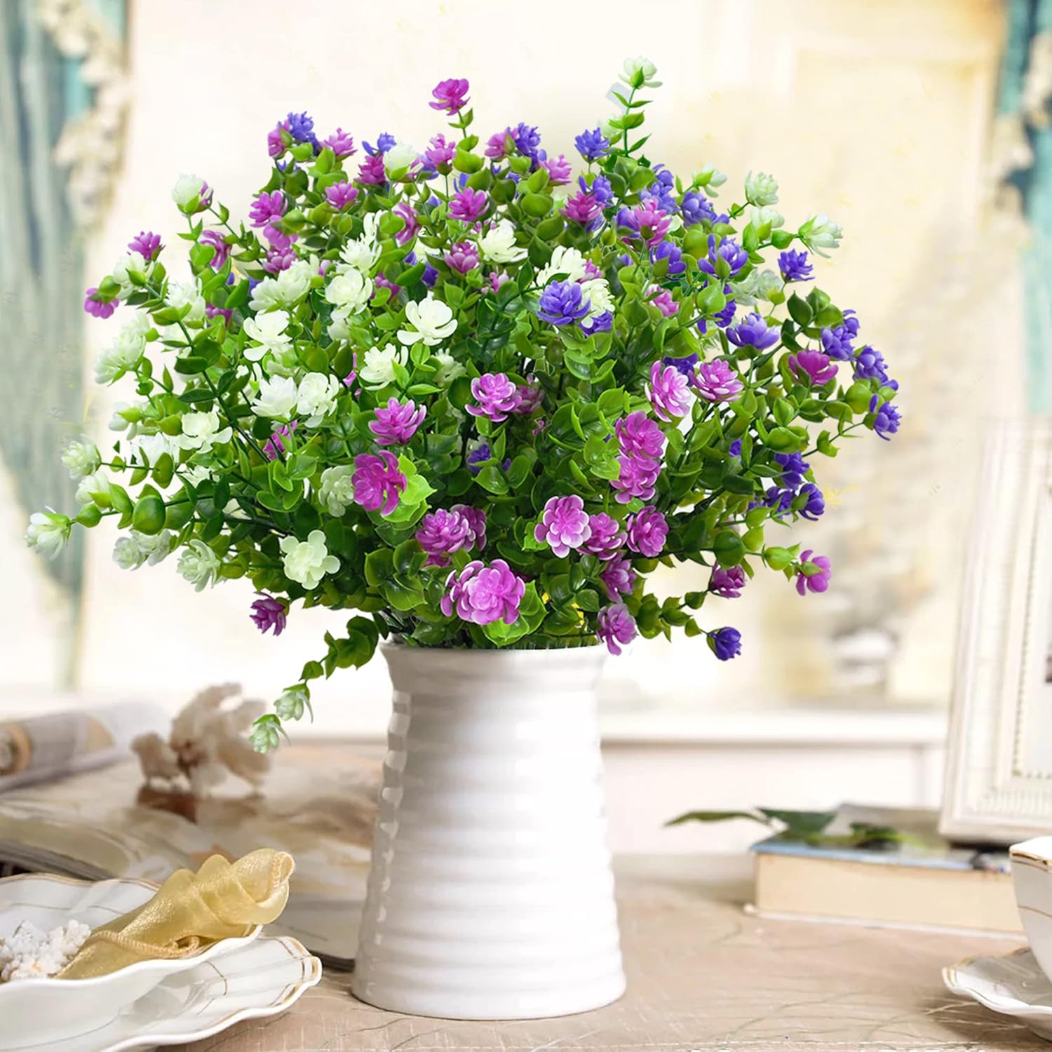 35cm 6 Bündel Künstliche Blumen Balkon Kunstblumen Wetterfest Kunstpflanzen Außen Blumenstrauß Pflanzen UV-beständig Balkonpflanzen wie echt für Balkonkasten Innen Außenbereich Outdoor