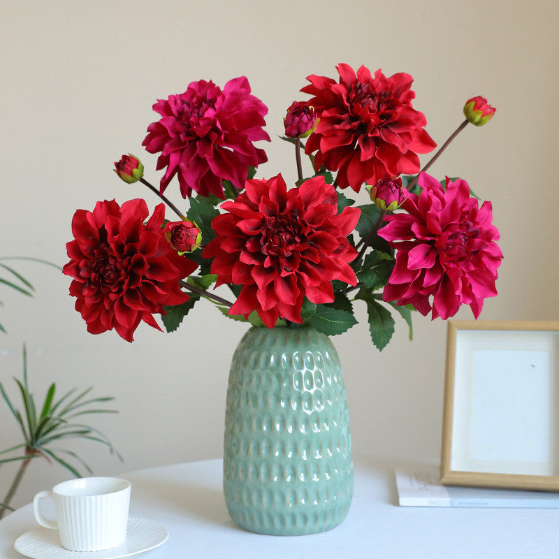 73 cm Künstliche einzelne Zweig-Dahlien mit zwei Blütenköpfen und feuchtem Griff