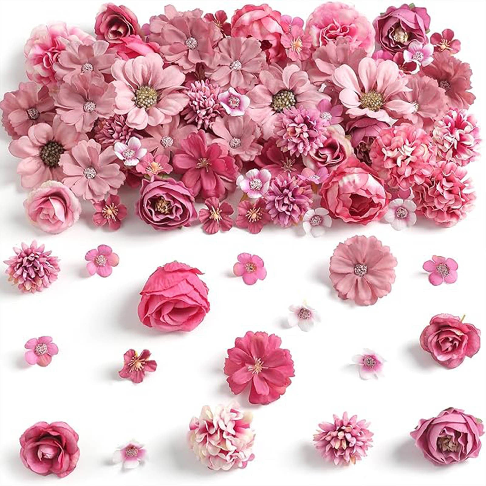 80 Stück Kunstblumen Zum Basteln, 2.5cm~5cm Blumen Deko Kunstblumen Blumenköpfe Können für Haarschmuck, Kleidung