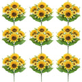 9 Bündel künstliche Sonnenblumen – UV-beständige künstliche Blumen für Zuhause, Vorhalle, Terrasse, Balkon, Garten, Hochzeit, Party und Büro