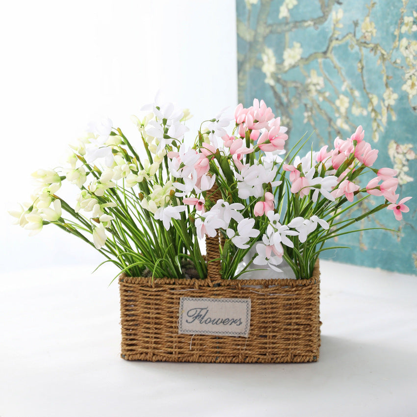 30cm Artifizielle Schneeglöckchen für Dreikönigstag, Stoffblütenkopf biegsam, religiöse Festdekoration