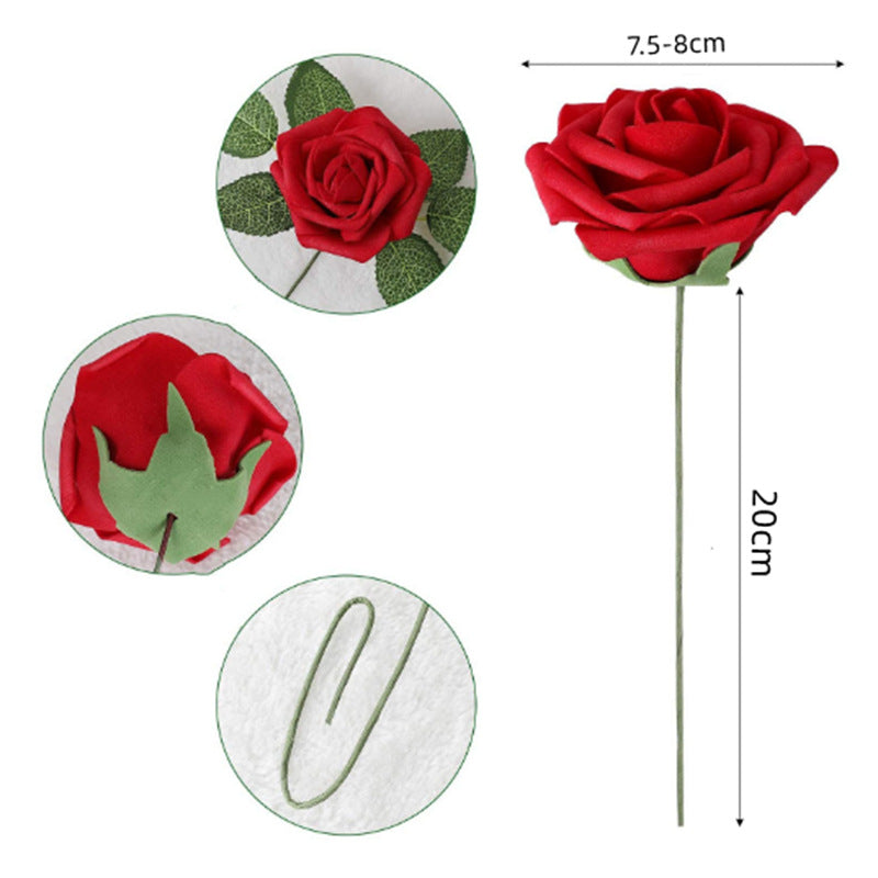 Blumenkasten-Schaum-PE-Rosen (25 Stück pro Packung) mit Stängel und Sockel - Simulationsblumen Ideal für DIY-Blumenarrangements, Hochzeitsdekoration und Partydekoration
