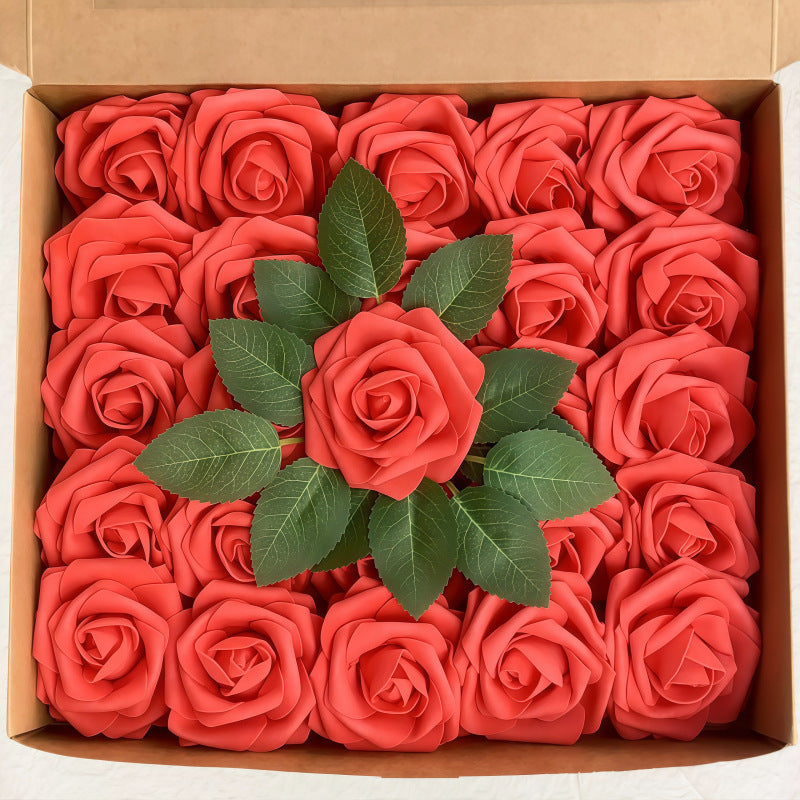 Blumenkasten-Schaum-PE-Rosen (25 Stück pro Packung) mit Stängel und Sockel - Simulationsblumen Ideal für DIY-Blumenarrangements, Hochzeitsdekoration und Partydekoration