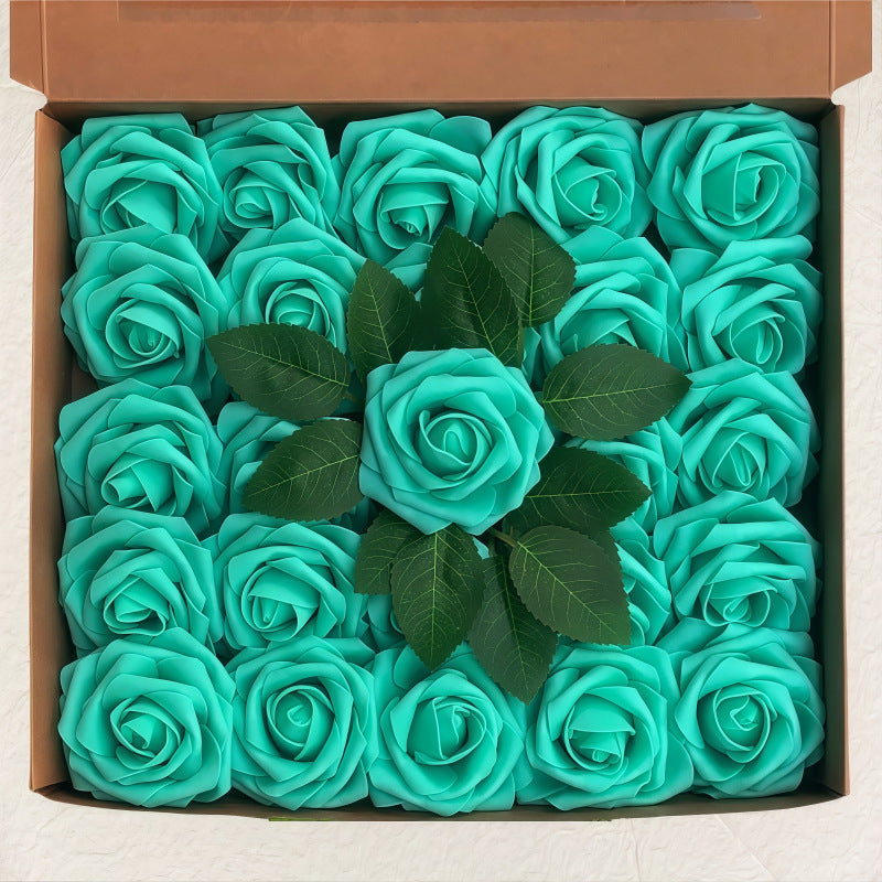 Blumenkasten-Schaum-PE-Rosen (25 Stück pro Packung) mit Stängel und Sockel - Simulationsblumen Ideal für DIY-Blumenarrangements, Hochzeitsdekoration und Partydekoration