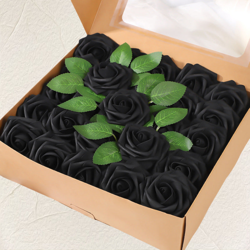 Blumenkasten-Schaum-PE-Rosen (25 Stück pro Packung) mit Stängel und Sockel - Simulationsblumen Ideal für DIY-Blumenarrangements, Hochzeitsdekoration und Partydekoration