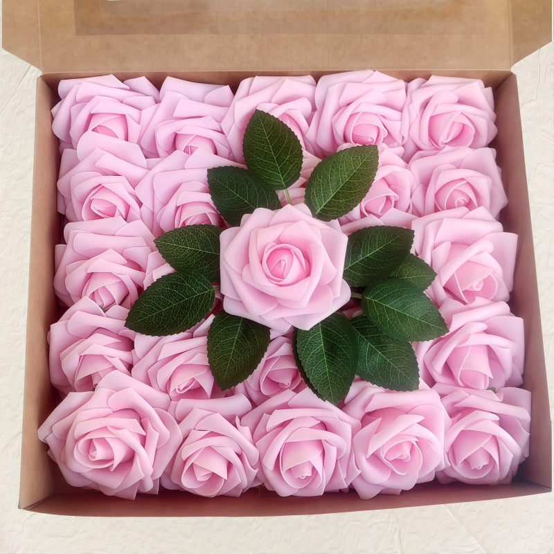 Blumenkasten-Schaum-PE-Rosen (25 Stück pro Packung) mit Stängel und Sockel - Simulationsblumen Ideal für DIY-Blumenarrangements, Hochzeitsdekoration und Partydekoration