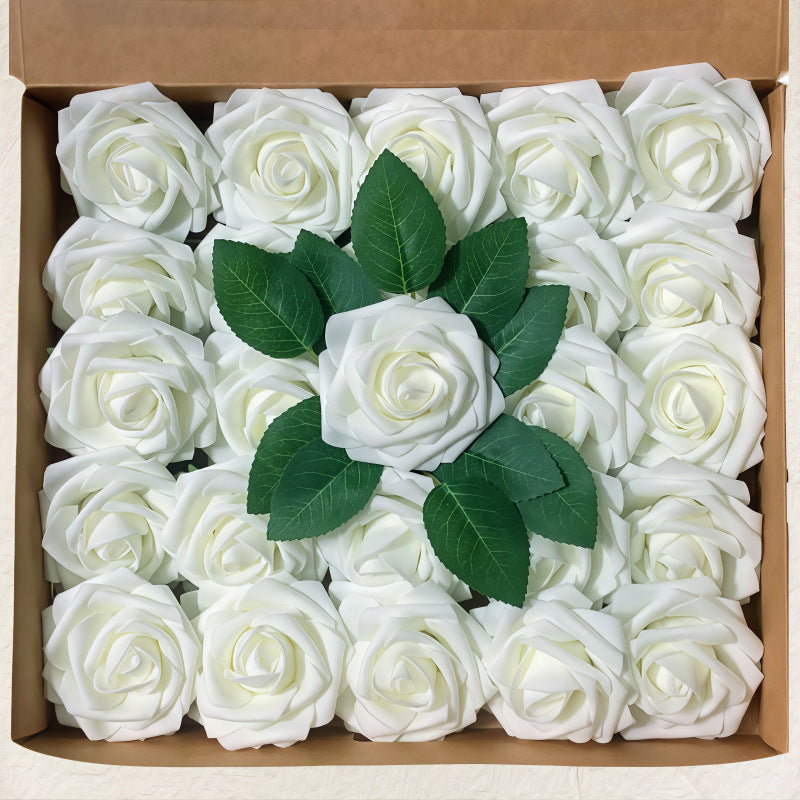 Blumenkasten-Schaum-PE-Rosen (25 Stück pro Packung) mit Stängel und Sockel - Simulationsblumen Ideal für DIY-Blumenarrangements, Hochzeitsdekoration und Partydekoration