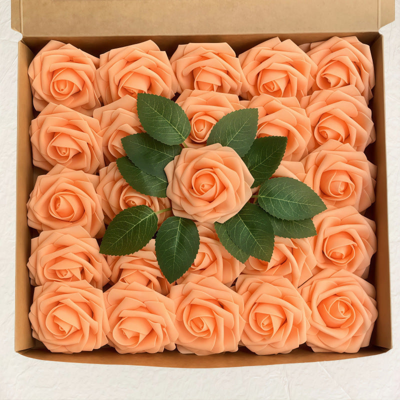 Blumenkasten-Schaum-PE-Rosen (25 Stück pro Packung) mit Stängel und Sockel - Simulationsblumen Ideal für DIY-Blumenarrangements, Hochzeitsdekoration und Partydekoration