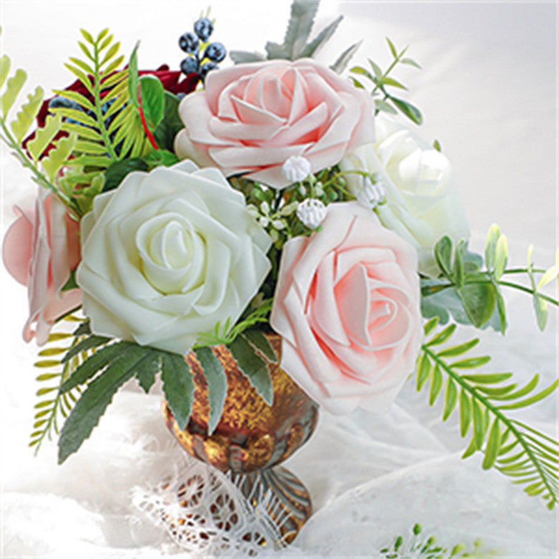 Blumenkasten-Schaum-PE-Rosen (25 Stück pro Packung) mit Stängel und Sockel - Simulationsblumen Ideal für DIY-Blumenarrangements, Hochzeitsdekoration und Partydekoration