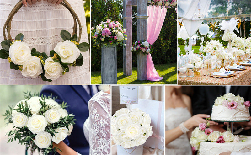 Blumenkasten-Schaum-PE-Rosen (25 Stück pro Packung) mit Stängel und Sockel - Simulationsblumen Ideal für DIY-Blumenarrangements, Hochzeitsdekoration und Partydekoration