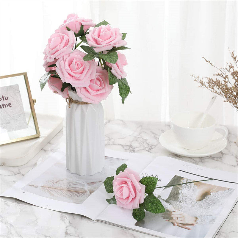Blumenkasten-Schaum-PE-Rosen (25 Stück pro Packung) mit Stängel und Sockel - Simulationsblumen Ideal für DIY-Blumenarrangements, Hochzeitsdekoration und Partydekoration