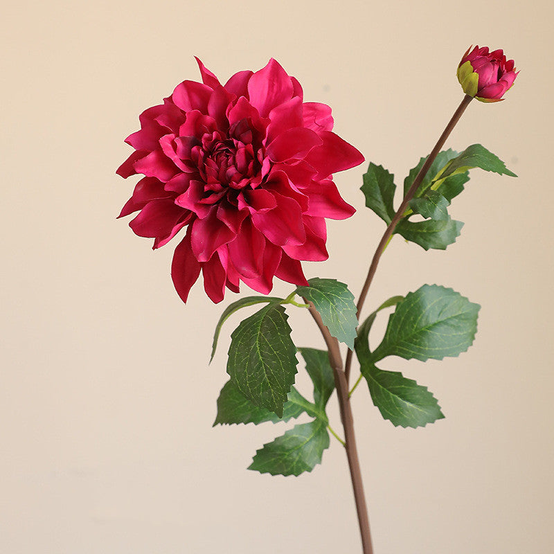 73 cm Künstliche einzelne Zweig-Dahlien mit zwei Blütenköpfen und feuchtem Griff