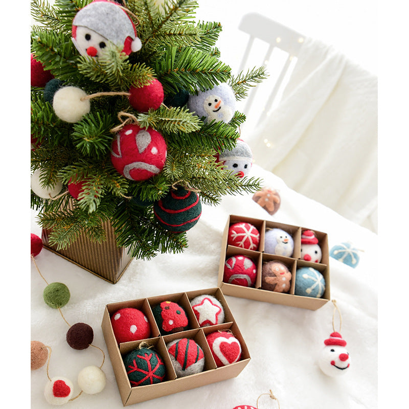 6 Stück Filzschneeflocke & Christbaumkugel – handgemachte Weihnachtsdekoration