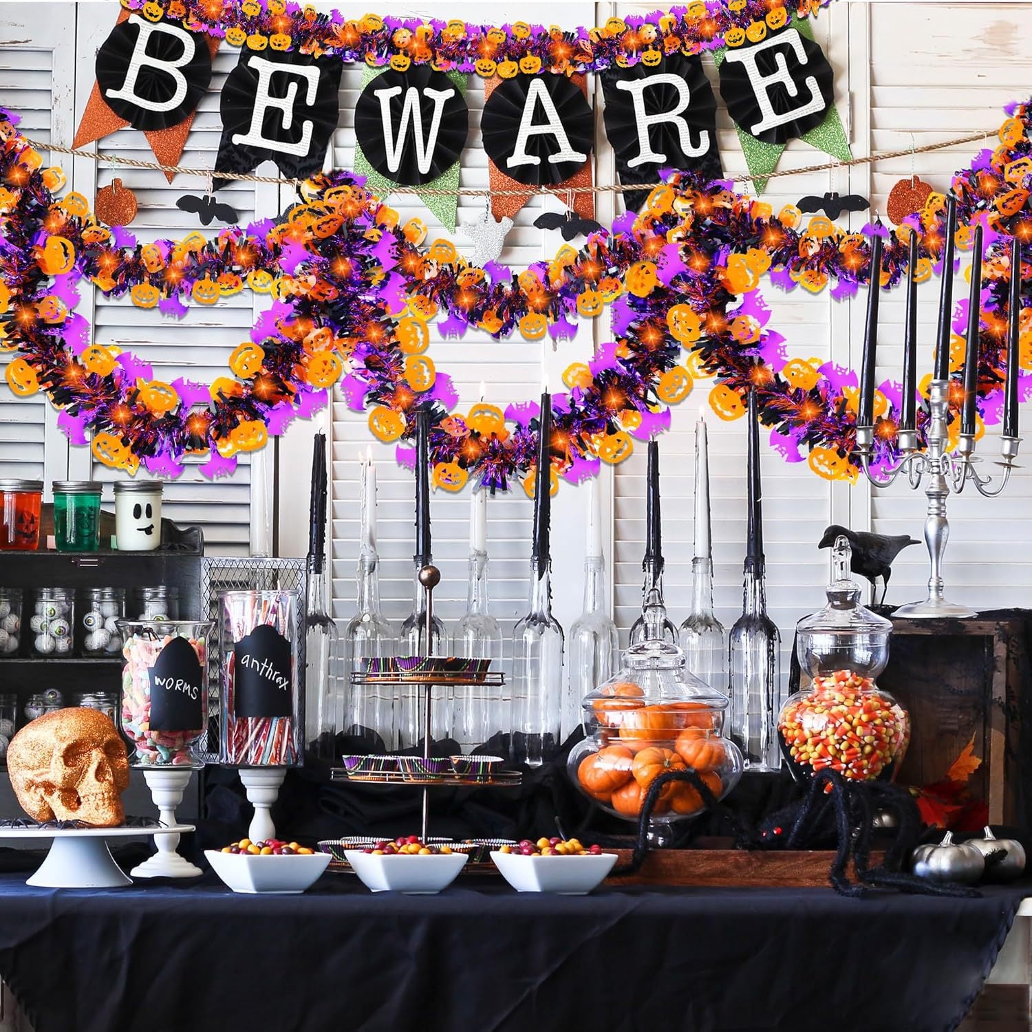 2 m lange Halloween-Glitzer-Girlande mit Lametta – Perfekt für Halloween-Party-Dekoration