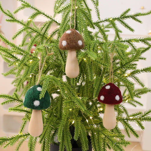 3 Stück Handgemachter Pilz-Weihnachtsbaumanhänger – von nepalesischen Kunsthandwerkern gefertigt