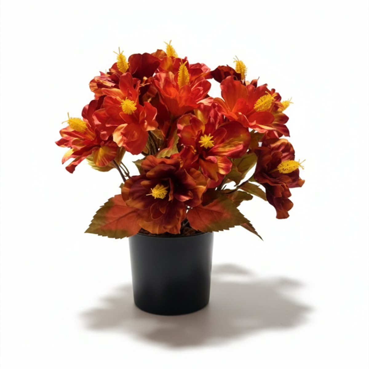 35cm Herbst-Hibiskus mit schwarzem Topf – UV-beständige Blumen für Außenbereichsdekoration