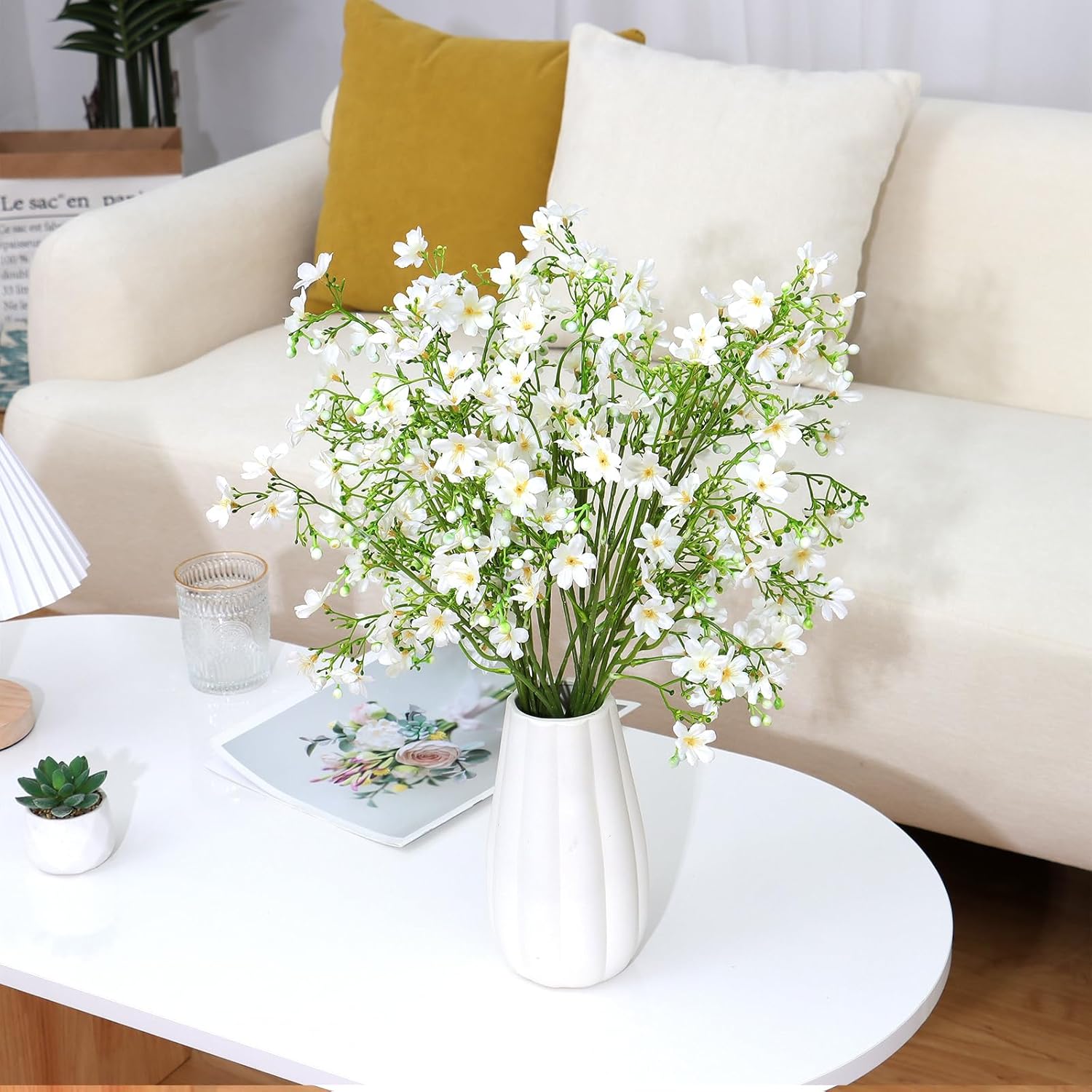 67CM 8 Bündel Lebensecht Langlebig Pflegeleicht Daphne Künstliche Blumen Seidenblumen Kunstblumen für Balkon, Garten und Outdoor-Deko