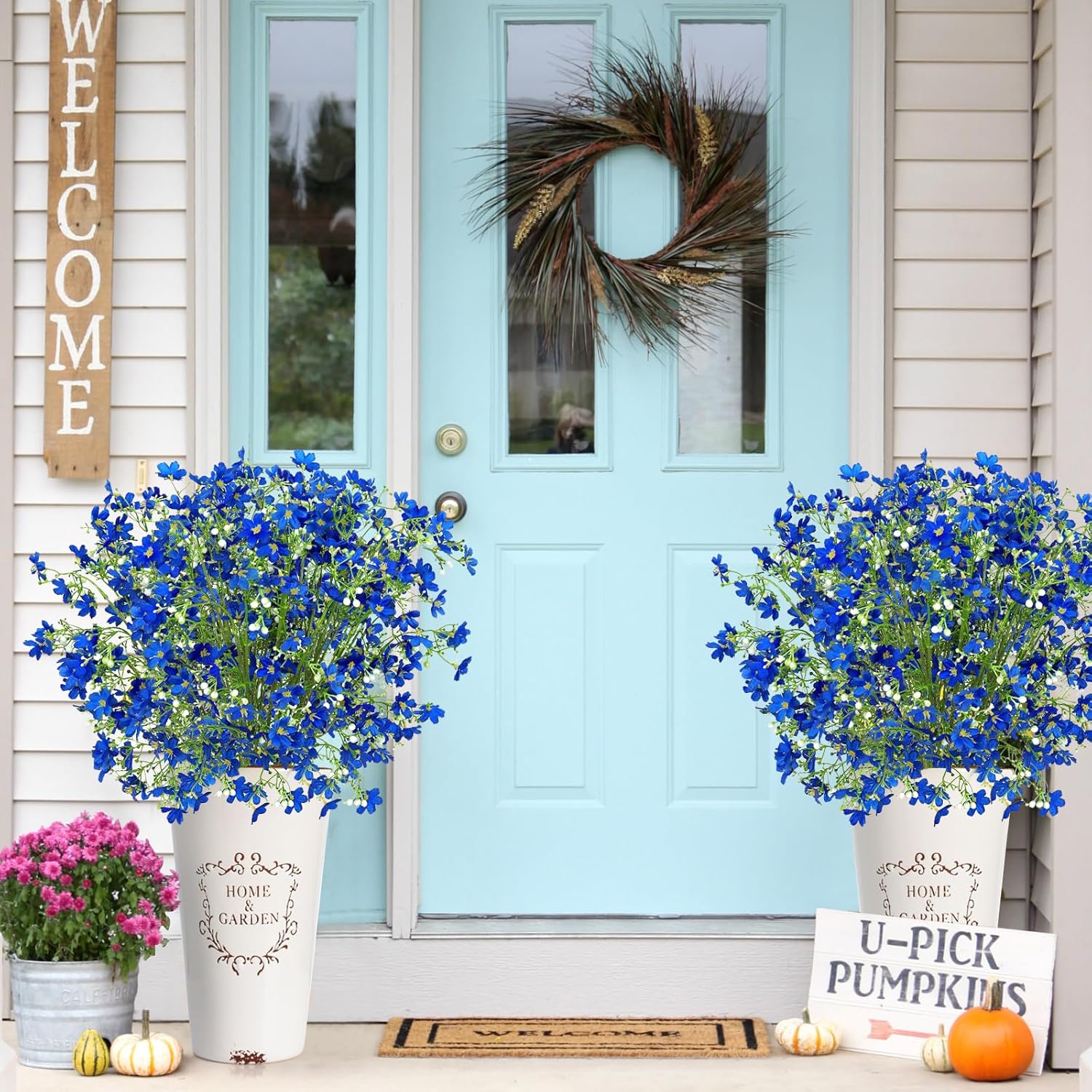 67CM 8 Bündel Lebensecht Langlebig Pflegeleicht Daphne Künstliche Blumen Seidenblumen Kunstblumen für Balkon, Garten und Outdoor-Deko