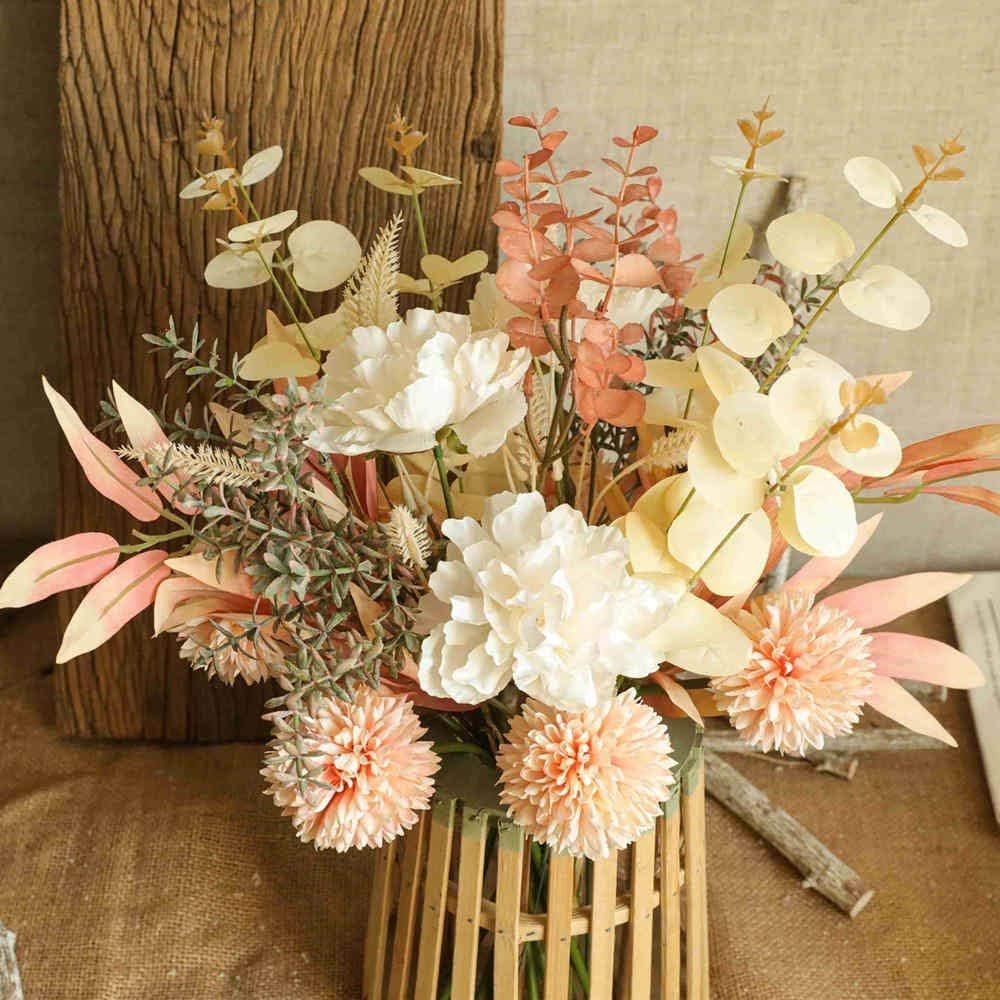 44cm Champagner Kunstblumen Künstliche Pflanzen Blumen Deko Hortensien Seide Blumenarrangements für Zuhause Blumenstrauß Hochzeit Garten Festival Dekor