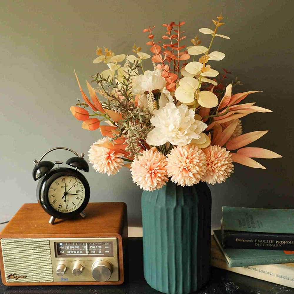 44cm Champagner Kunstblumen Künstliche Pflanzen Blumen Deko Hortensien Seide Blumenarrangements für Zuhause Blumenstrauß Hochzeit Garten Festival Dekor