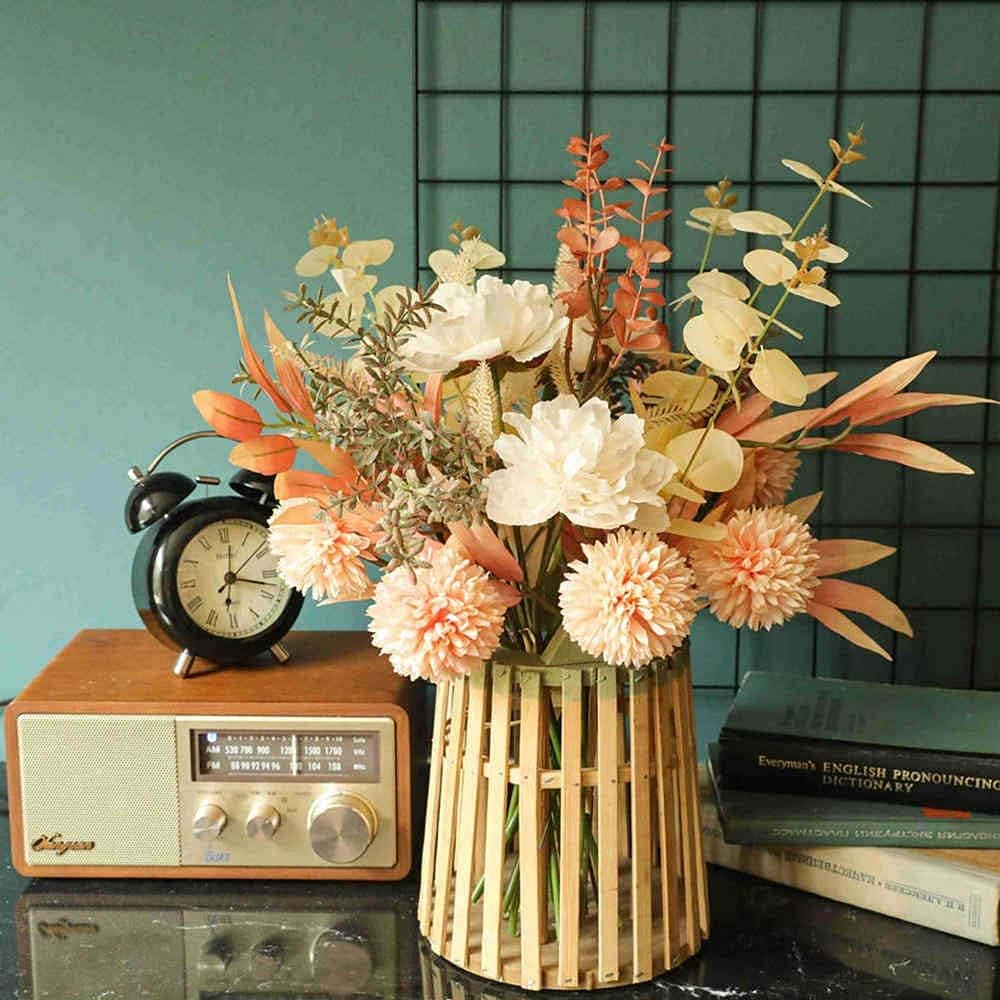 44cm Champagner Kunstblumen Künstliche Pflanzen Blumen Deko Hortensien Seide Blumenarrangements für Zuhause Blumenstrauß Hochzeit Garten Festival Dekor