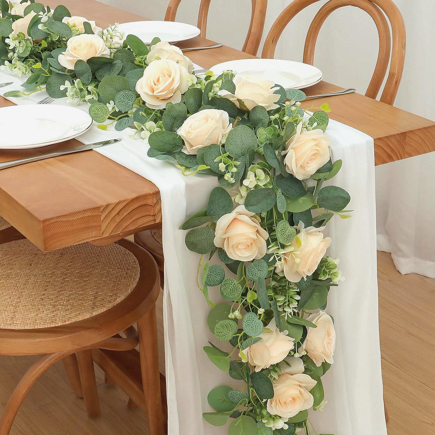 2PCS 1.7m Künstliche Blumengirlande Eukalyptus Girlande mit Pfingstrosen Künstlich Blumengirlande Deko Kunstblumen Seidenblumen Frühling Girlande für Outdoor Indoor Hochzeit