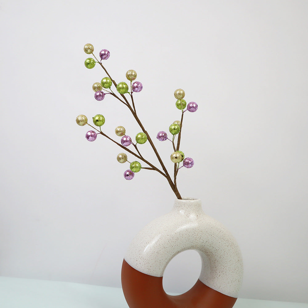 45cm Künstliche Holly Beeren Zweige - Buntmischung Lila Gold Grün | Weihnachtsdeko für Christbaumschmuck Adventskranz Türkranz