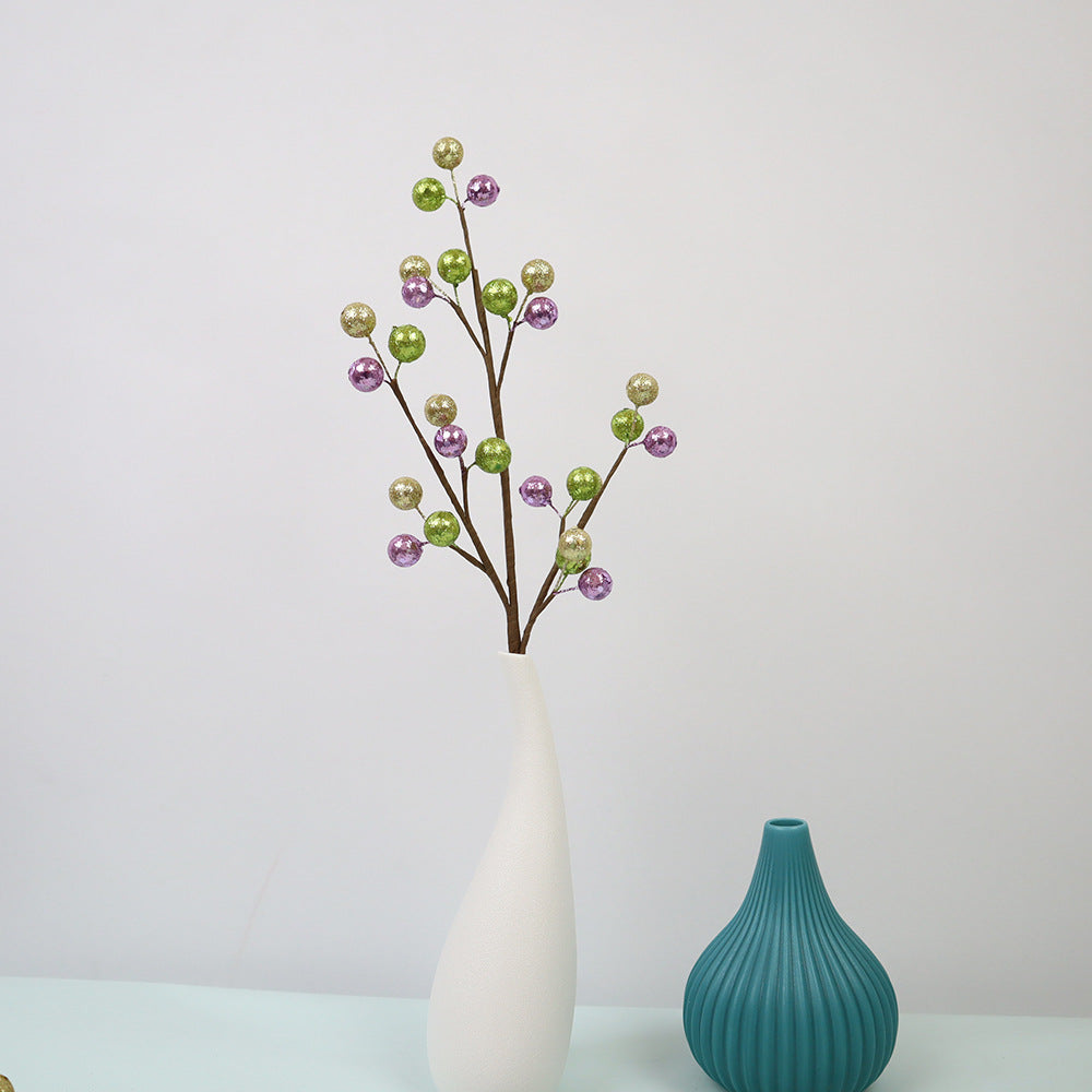 45cm Künstliche Holly Beeren Zweige - Buntmischung Lila Gold Grün | Weihnachtsdeko für Christbaumschmuck Adventskranz Türkranz