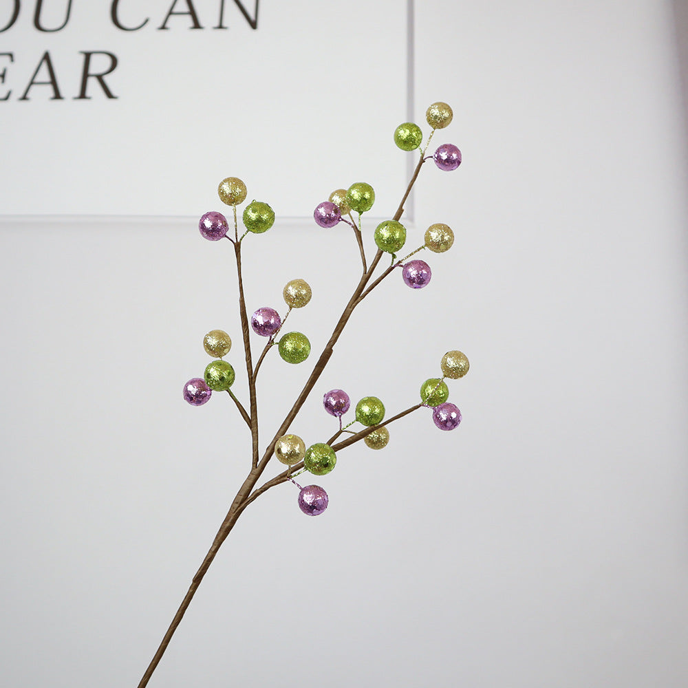 45cm Künstliche Holly Beeren Zweige - Buntmischung Lila Gold Grün | Weihnachtsdeko für Christbaumschmuck Adventskranz Türkranz